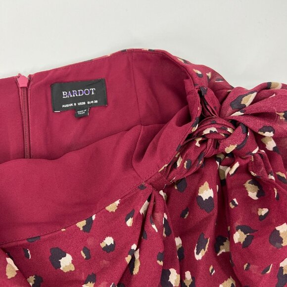 Bardot Skirt Kalia Burgundy Red Printed Faux Wrap Mini Chiffon - Picture 5 of 12
